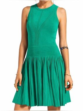 green emerald velvet dress Liv Pleated Dress in Dark Forest